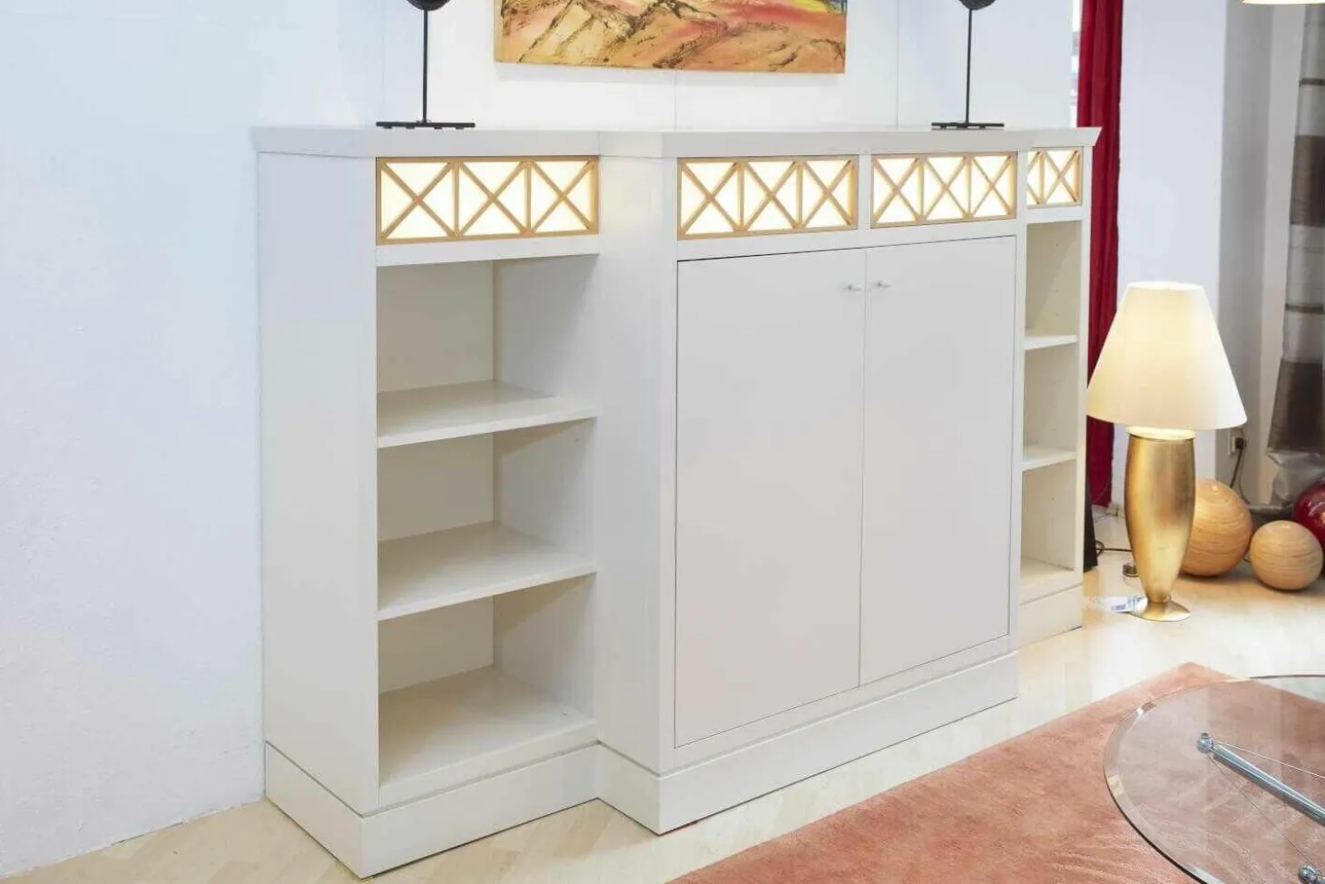Sideboard Carino Lack Weißbeige mit Beleuchtung