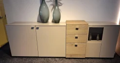 Sideboard Cosmo Lack Sand Matt Weiß Beige Und Eiche Rustico Stone Inklusive LED Beleuchtung