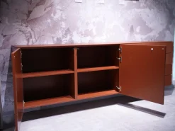 Sideboard Cubo Glattlack Ziegelrot Rot Mit Glasplatte Gefrostet