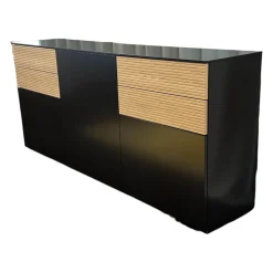 Sideboard Cubo Lack Onygrau Schublade Wildeiche Mit Pushpull Front Rillenoptik
