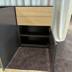 Sideboard Cubo Lack Onygrau Schublade Wildeiche Mit Pushpull Front Rillenoptik