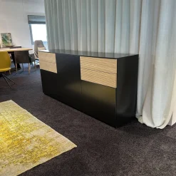 Sideboard Cubo Lack Onygrau Schublade Wildeiche Mit Pushpull Front Rillenoptik