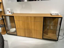 Sideboard Filigno Eiche Naturöl Klarglas Spotfarbe Schwarz Matt
