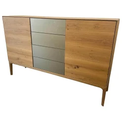 Sideboard Fira Knorrige Eiche Puro Geölt Glas MO 137 Platin Glänzend Grau
