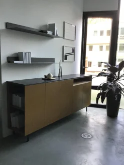 Sideboard Front Lack Matt Ambra Braun Deckplatte Marmor Pietra Schwarz Gestell Metall Brüniert Mit Konsolen Ellie Schwarz