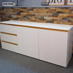 Sideboard Göte Eiche Massiv Geölt Metall Weiß Matt Lackiert Kunststoff Schwarz