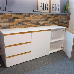 Sideboard Göte Eiche Massiv Geölt Metall Weiß Matt Lackiert Kunststoff Schwarz