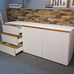 Sideboard Göte Eiche Massiv Geölt Metall Weiß Matt Lackiert Kunststoff Schwarz