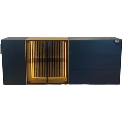 Sideboard Hilke Massives Birkenholz Anthrazit mit Applikationen aus Kerneiche Natur