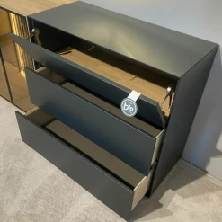 Sideboard Hilke Massives Birkenholz Anthrazit mit Applikationen aus Kerneiche Natur