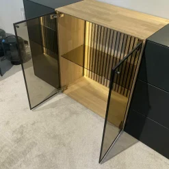 Sideboard Hilke Massives Birkenholz Anthrazit mit Applikationen aus Kerneiche Natur