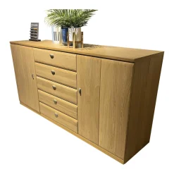 Sideboard Kiana 66174 Eiche Massiv 2206 Sand Mit Wandboard Und Beleuchtung
