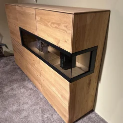 Sideboard Kulma Astkastanie Massiv Natur Geölt Astfüller Schwarz Akzent Rillenoptik Mit Beleuchtung