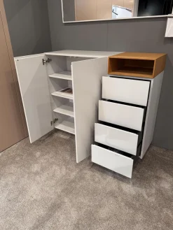 Sideboard Lack Basisfarbe Grau Weiß Offenes Element Eiche Natur Geölt Mit 2 Türen Und 4 Schubkästen