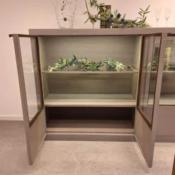 Sideboard Madison 4-türig Korpus Eiche Grau Gebeizt Türen Glas Mit Beleuchtung