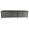 Sideboard MDF Grau Lackiert Rahmen Metall Schwarz Lackiert Mit Metallgriffen