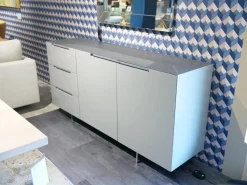 Sideboard Mell Lack Matt Flintgrau Platte Esche Achat Untergestell Verchromt