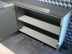 Sideboard Mell Lack Matt Flintgrau Platte Esche Achat Untergestell Verchromt