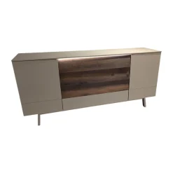 Sideboard Missano Lack Seidenmatt Fango Grau Akzente Balkeneiche Struktur Terra Mit LED Beleuchtung