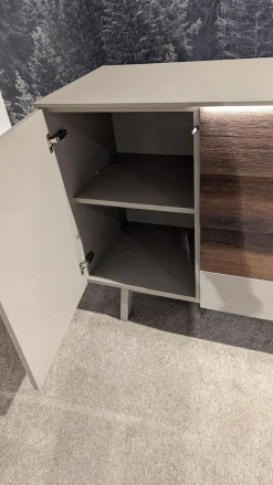 Sideboard Missano Lack Seidenmatt Fango Grau Akzente Balkeneiche Struktur Terra Mit LED Beleuchtung