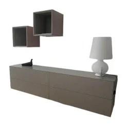 Sideboard Mit 2 Offenen Regalen MDF A 12 Stone Grau Und A 30 Rose Rosa Matt Lackiert Griff Push To Open