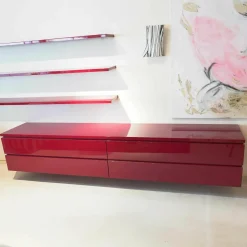 Sideboard Mit 3er-Set Hängeboden Cube Rot