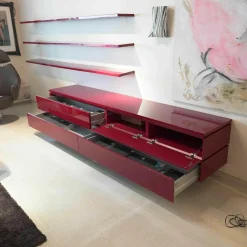 Sideboard Mit 3er-Set Hängeboden Cube Rot