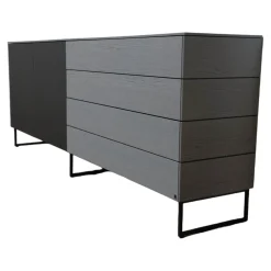Sideboard Modell Wk 420 Viva in Eiche Grau Mattglas Lack Schwarz mit push top open