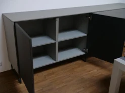 Sideboard Modell Wk 420 Viva in Eiche Grau Mattglas Lack Schwarz mit push top open