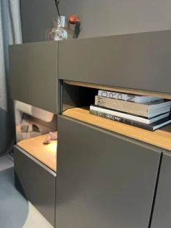 Sideboard Neo Natur Eiche Lack Grau Drei Schubladen Zwei Drehtüren