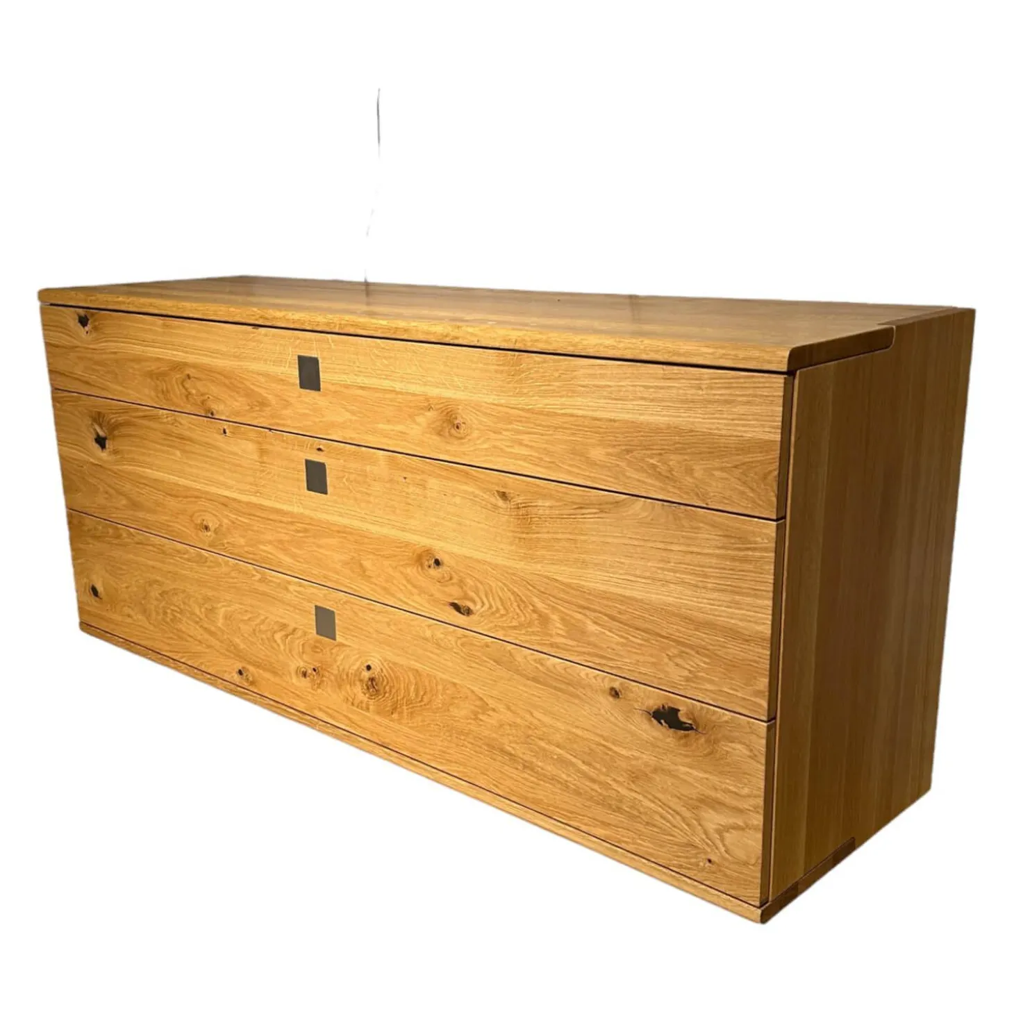 Sideboard Nox 3 Eiche Wild Natur Geölt mit 3 Tandemladen Quadratgriff QE Edelstahl