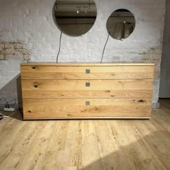 Sideboard Nox 3 Eiche Wild Natur Geölt mit 3 Tandemladen Quadratgriff QE Edelstahl