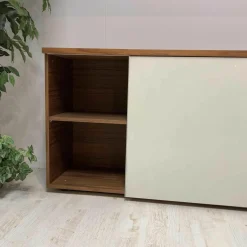 Sideboard Nussbaum Glas Weiß Lackiert 9010 mit Hängeelement Claron