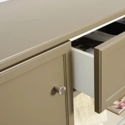 Sideboard Pinato Mattlack Braun RAL Pianto Knoptgriffe Alusilber Glasböden