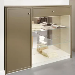 Sideboard Pinato Mattlack Braun RAL Pianto Knoptgriffe Alusilber Glasböden