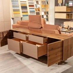 Sideboard Puro Syle 231 2 Astnuss Massiv Natur Geölt Farbglas Bronce Matt Sockel Metallrahmen Bronce Bronze Fußgestell Metall