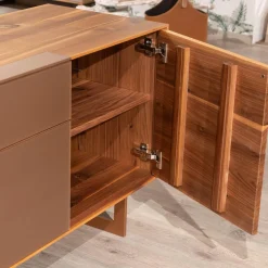 Sideboard Puro Syle 231 2 Astnuss Massiv Natur Geölt Farbglas Bronce Matt Sockel Metallrahmen Bronce Bronze Fußgestell Metall