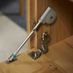 Sideboard Ramos in Astbuche Massiv Naturbelassen Geölt Frontakzente Glas Weiß mit Beleuchtung