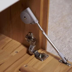 Sideboard Ramos in Astbuche Massiv Naturbelassen Geölt Frontakzente Glas Weiß mit Beleuchtung