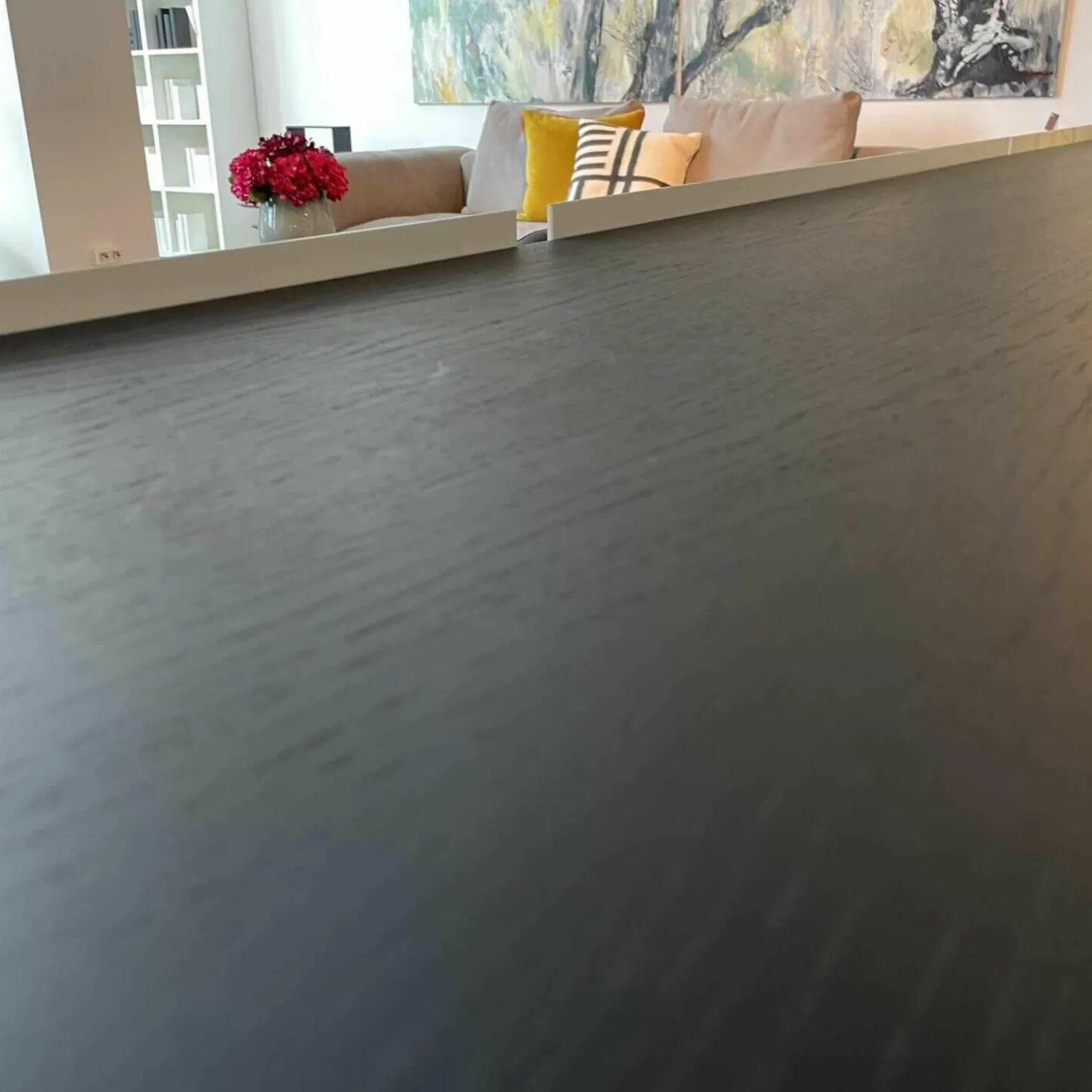 Sideboard Raumteiler Jorel Lack Kristallweiß Abdeckplatte Eiche Dunkel