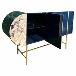 Sideboard Selene Mobile Hochglanzlack Laccature Dunkelblau Einsatz Marmor