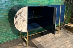 Sideboard Selene Mobile Hochglanzlack Laccature Dunkelblau Einsatz Marmor