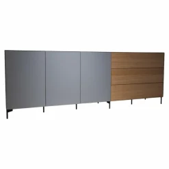 Sideboard Side Model 1 Front Fenix Grigio Antrim Grau Und Amerikanische Walnuss Füße Schwarz