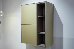 Sideboard Side Model 1 Metallic Glas Champagner Grau Beige Satiniert Pebble Grau Lackiert Korpus Furnier Oak Smoked Grau Matt Lackiert Wandmontage Inklusive LED Innenbeleuchtung