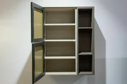 Sideboard Side Model 1 Metallic Glas Champagner Grau Beige Satiniert Pebble Grau Lackiert Korpus Furnier Oak Smoked Grau Matt Lackiert Wandmontage Inklusive LED Innenbeleuchtung