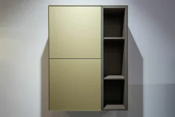 Sideboard Side Model 1 Metallic Glas Champagner Grau Beige Satiniert Pebble Grau Lackiert Korpus Furnier Oak Smoked Grau Matt Lackiert Wandmontage Inklusive LED Innenbeleuchtung