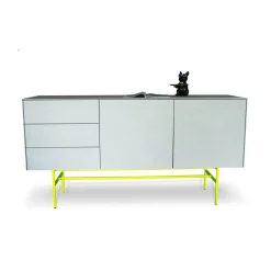Sideboard Soma Beton Optik Grau Gestell Neon Gelb