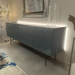 Sideboard Soma Lack Stahlblau Blau Hochglanz Gestell Dunkel Bronze Braun Inklusive Beleuchtung