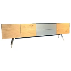 Sideboard Talio Knorrige Eiche Puro Geölt Floatglas 137 Platin Grau Matt