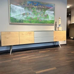 Sideboard Talio Knorrige Eiche Puro Geölt Floatglas 137 Platin Grau Matt